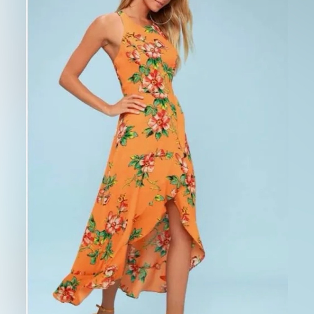 Orange Floral High-Low Maxi Dress